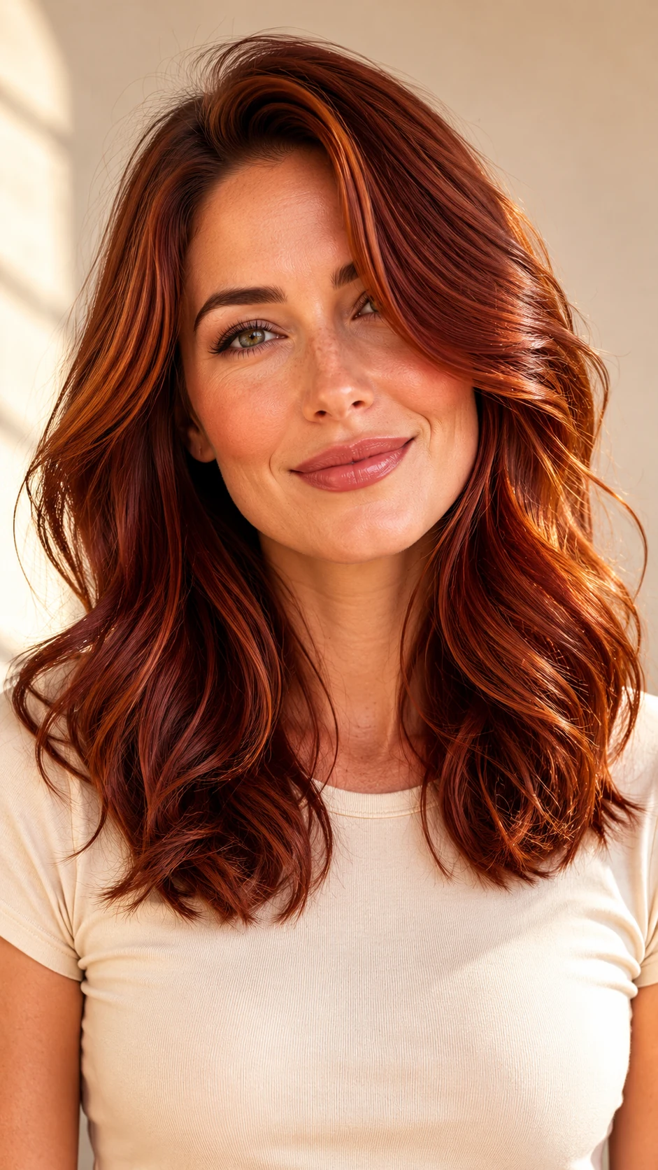 AI hair color changer result: Auburn on female white