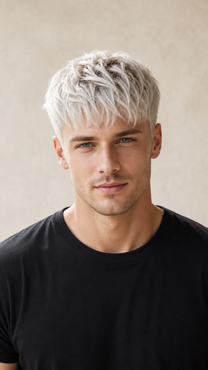 AI hair color changer result: Platinum Blonde on male white