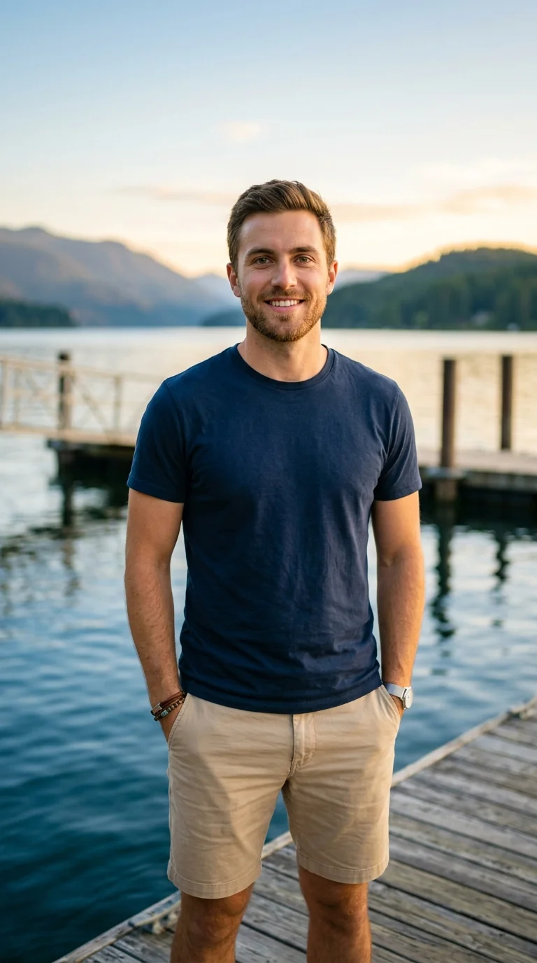 AI background changer scene: lakeside wooden dock