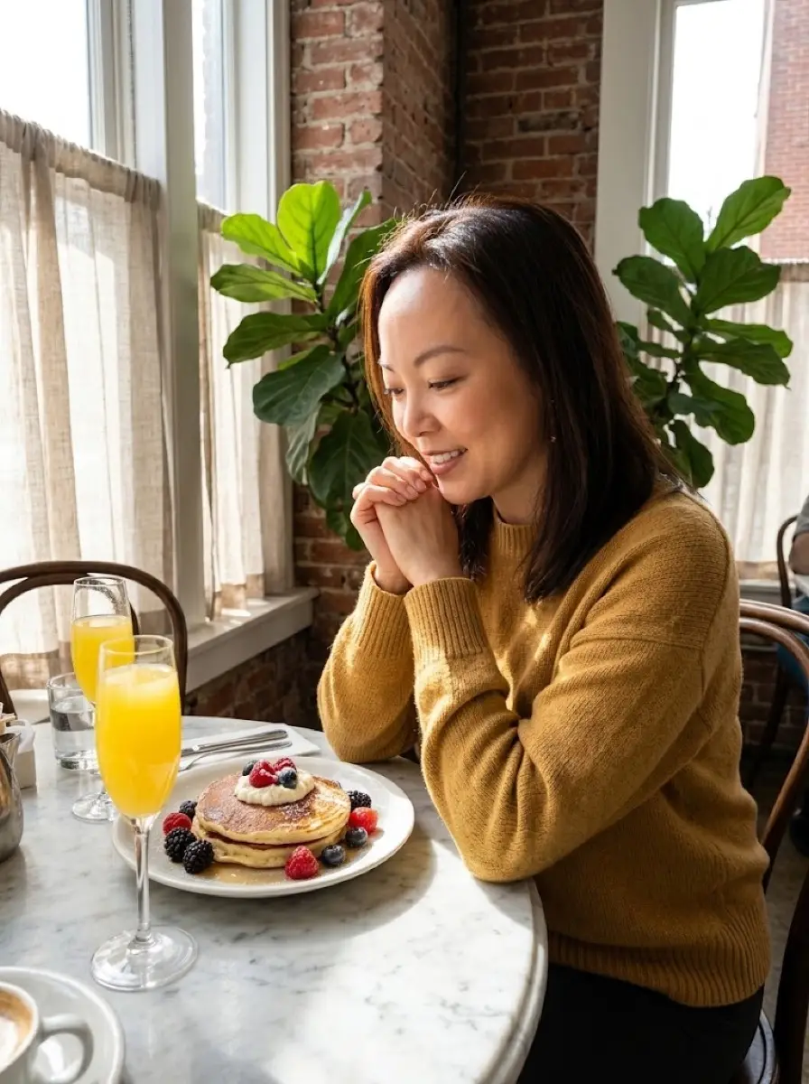 After: Before and after AI brunch dating photo transformation