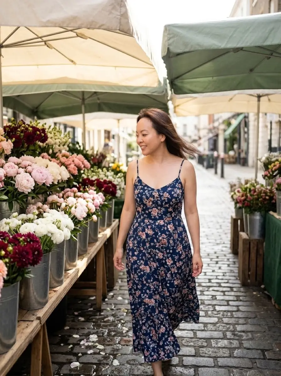 After: Before and after AI flower market dating photo transformation