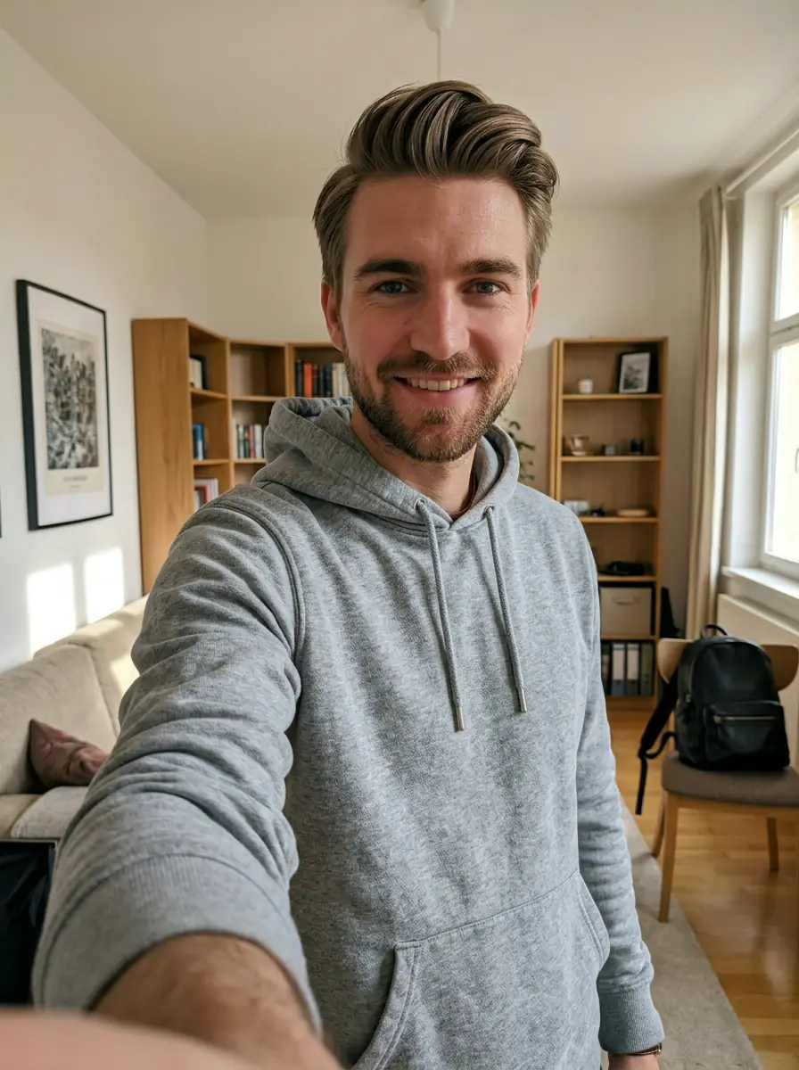 Before: Outdoor AI dating photo transformation — before and after