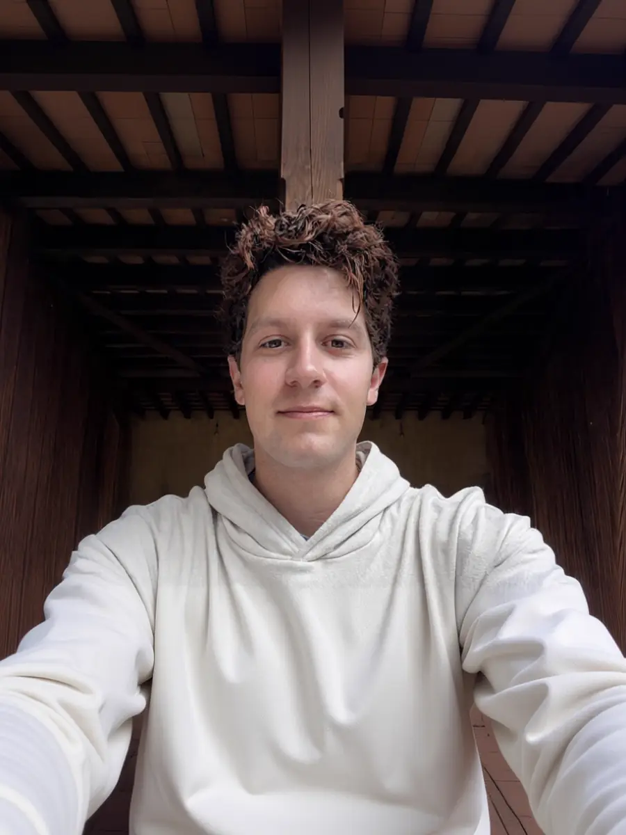 Before: Outdoor portrait composition — AI dating photo before and after