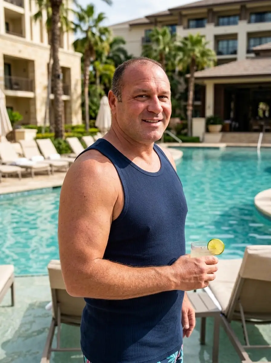 After: Before and after AI pool resort dating photo transformation