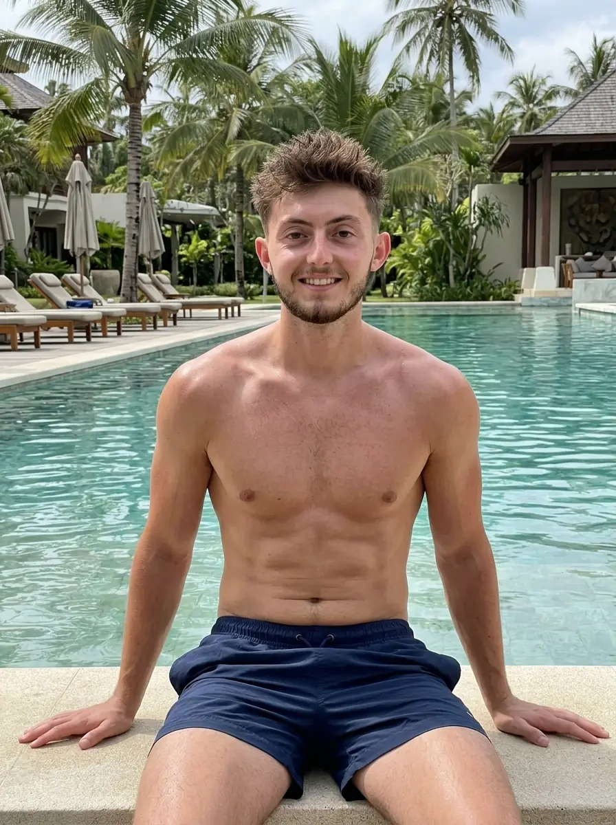 After: Before and after AI pool resort dating photo transformation
