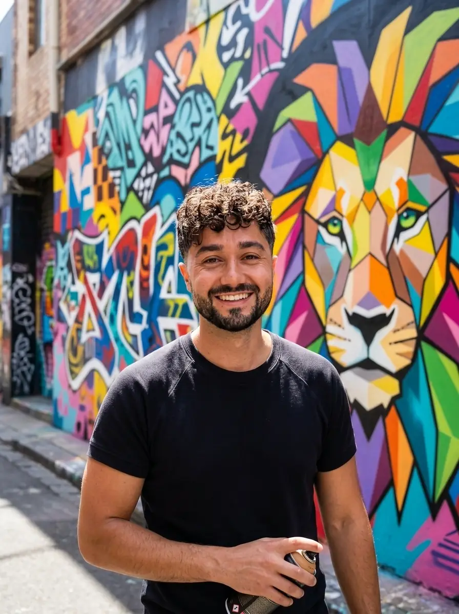 AI dating photo example in street art mural scene