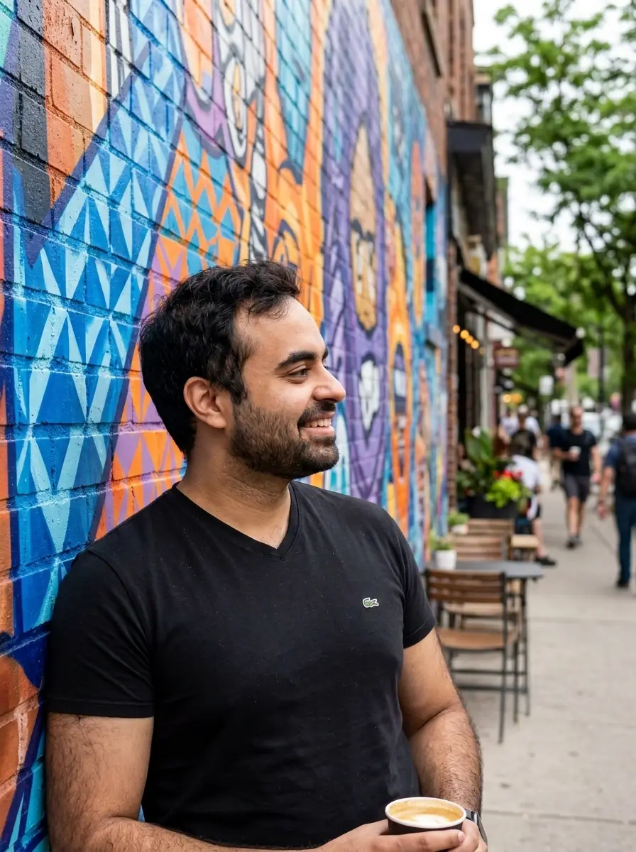 AI dating photo example in street art mural scene